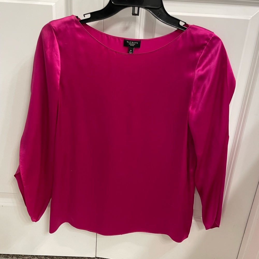 Talbots size 2P pink satin blouse